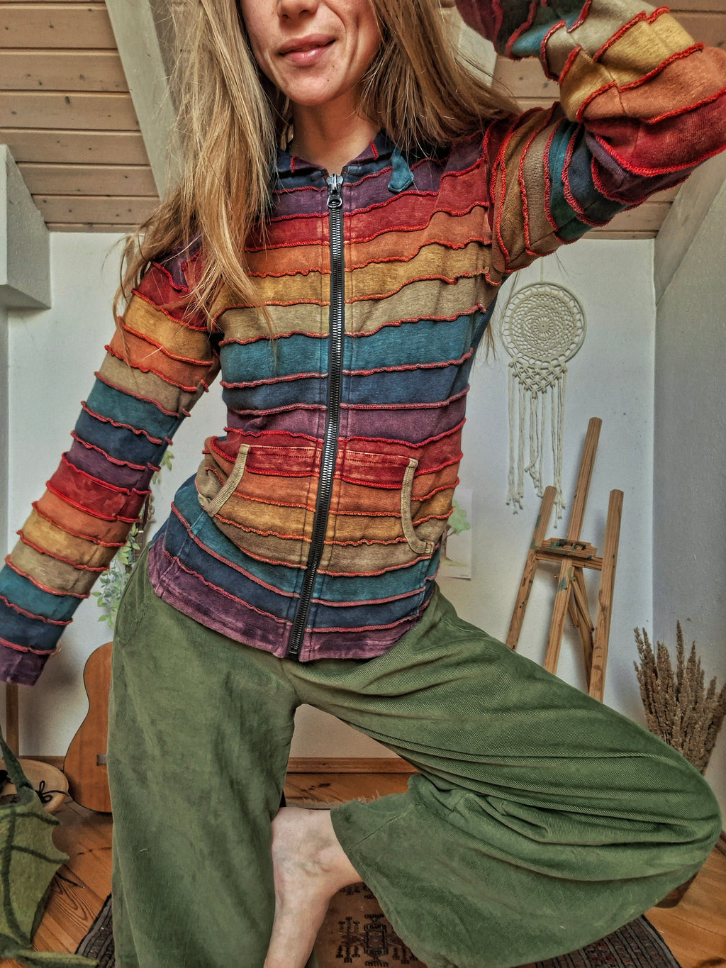 Colorful Rainbow Patchwork Hoodie