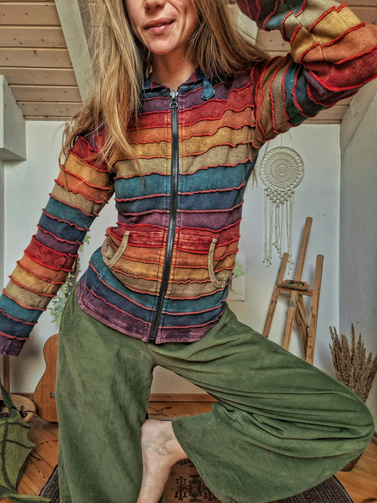 Colorful Rainbow Patchwork Hoodie