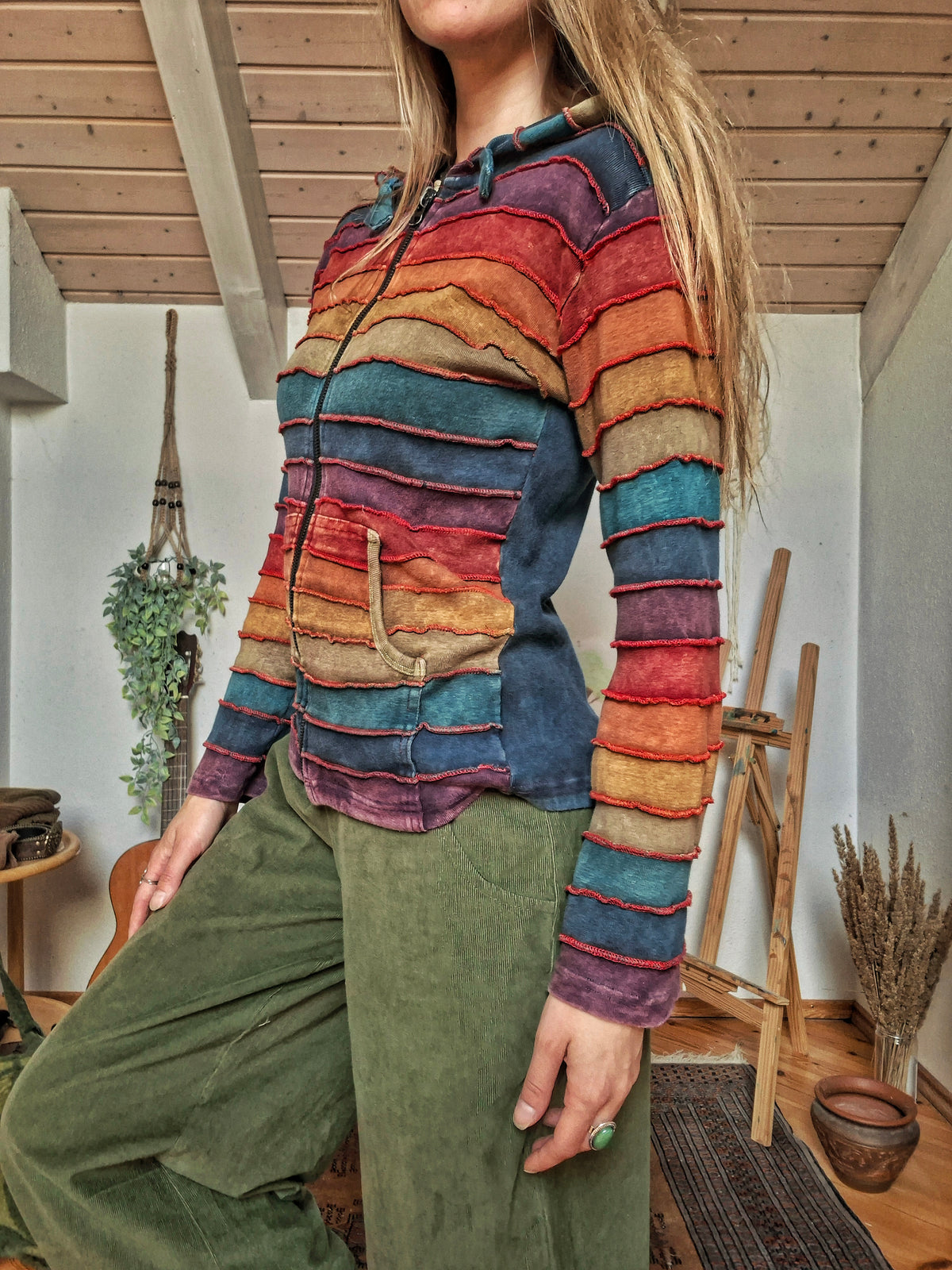 Colorful Rainbow Patchwork Hoodie