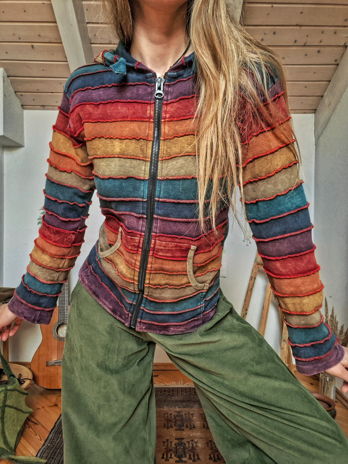 Colorful Rainbow Patchwork Hoodie