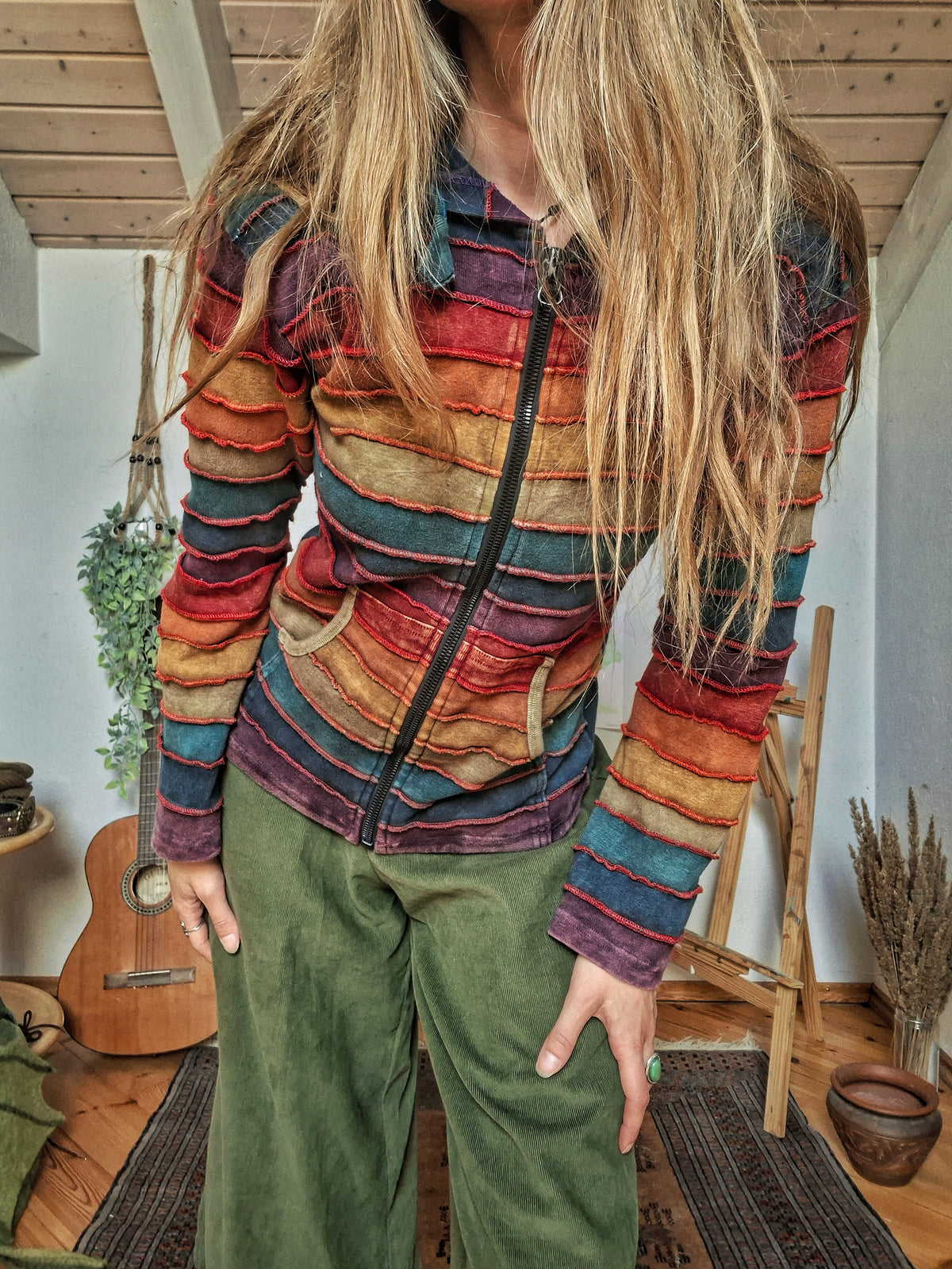 Colorful Rainbow Patchwork Hoodie