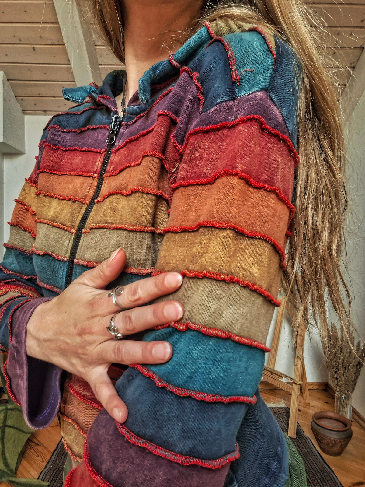 Colorful Rainbow Patchwork Hoodie